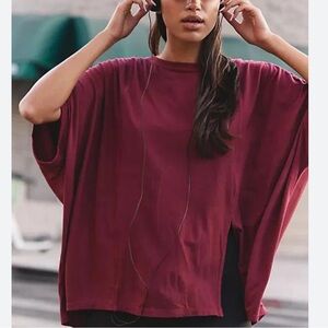 Free People Movement Oversized Bare None Tee Burgundy Size Small
